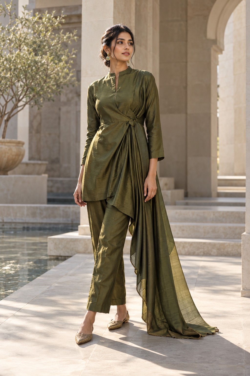 Deep olive contemporary Indian co-ord